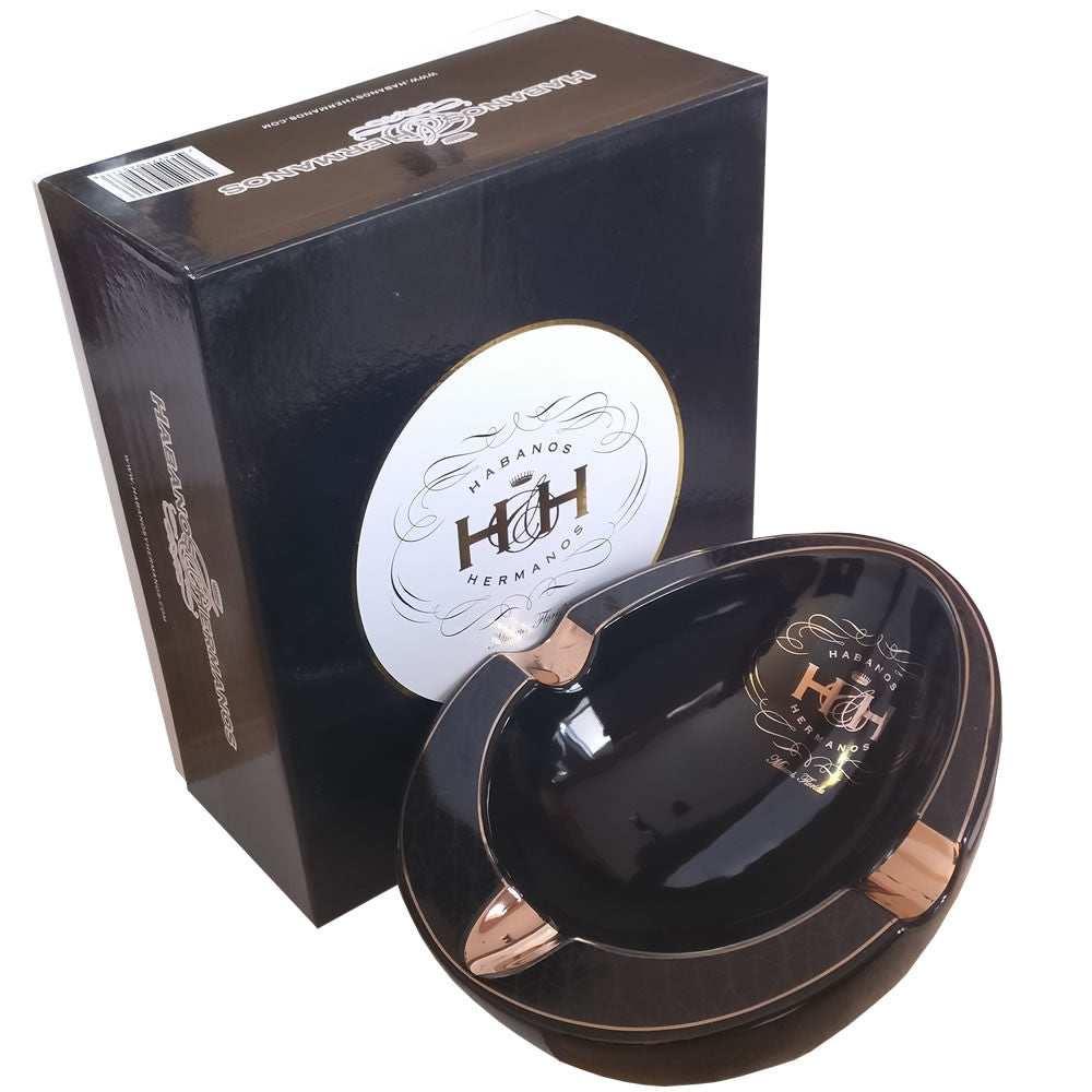 Ceramic Ashtray BLACK ONYX & WHITE OVAL Porcelain With Gold