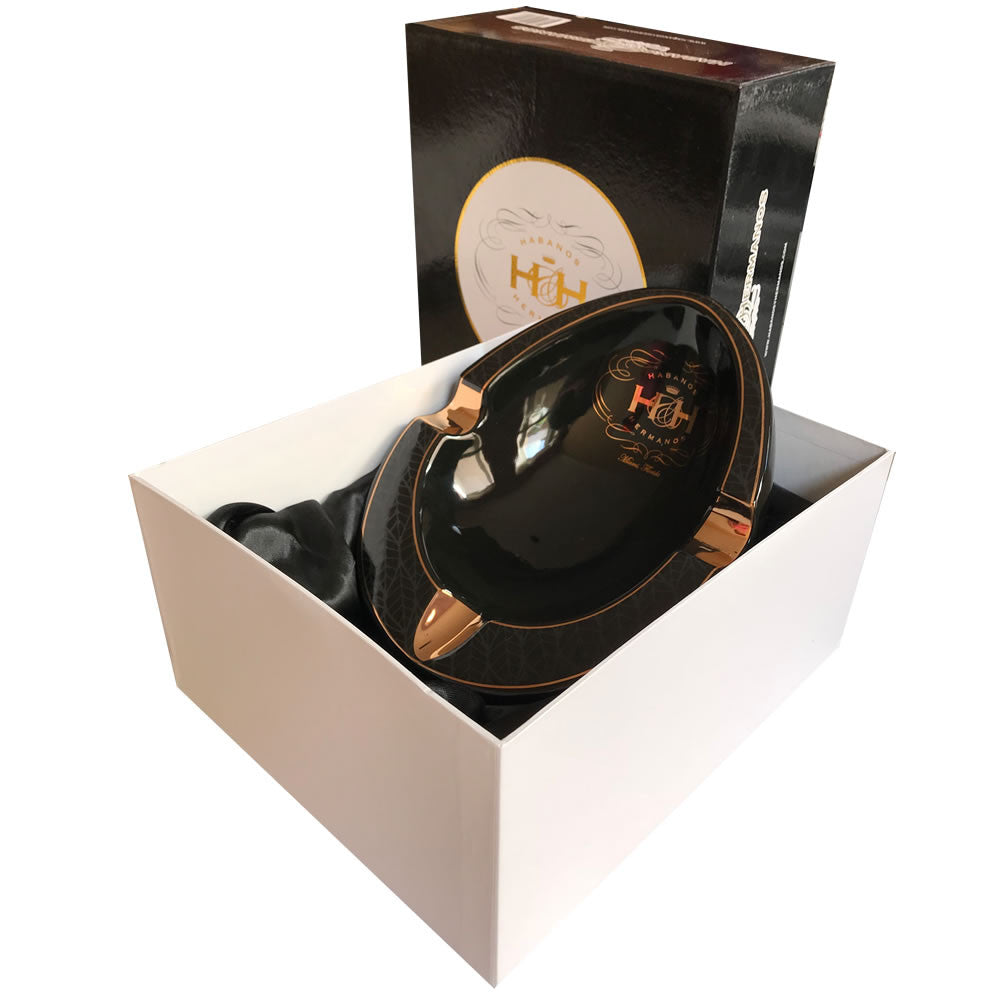 Ceramic Ashtray BLACK ONYX & WHITE OVAL Porcelain With Gold