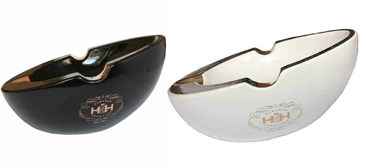 Ceramic Ashtray BLACK ONYX & WHITE OVAL Porcelain With Gold