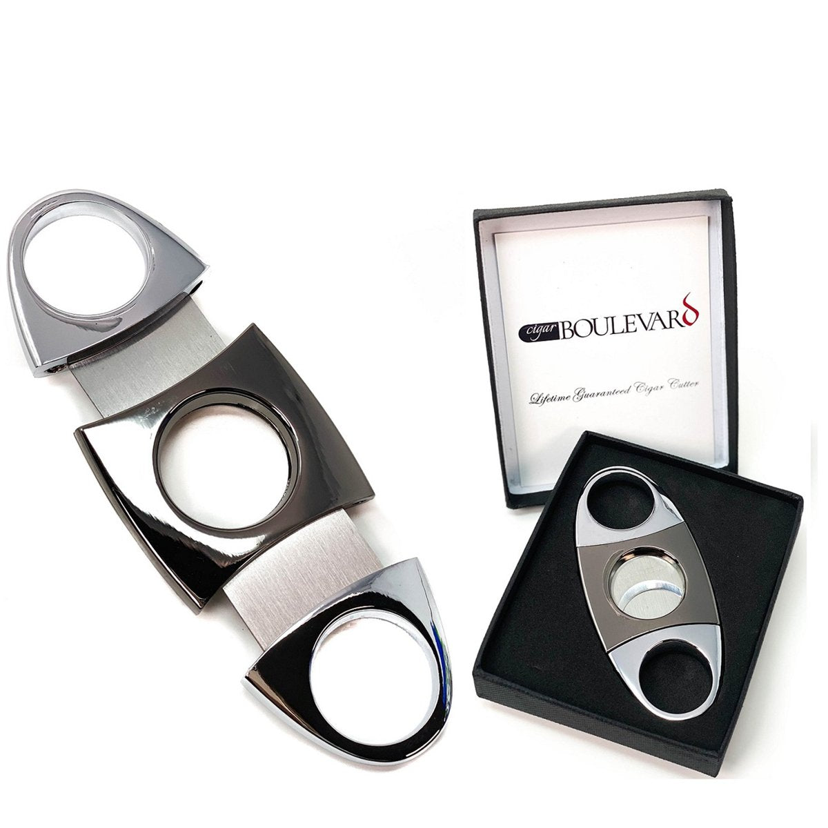 Cigar Cutter SILVER and GUN METAL Double Stainless Steel Blades U Handles