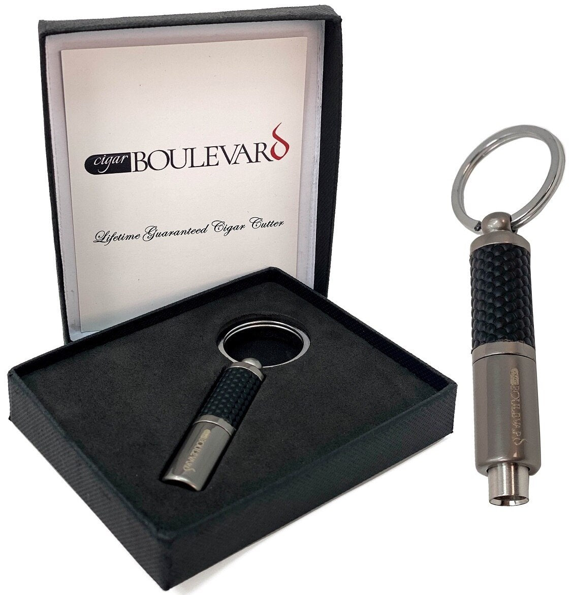 Cigar PUNCH Cutter Rubber Grip Gunmetal