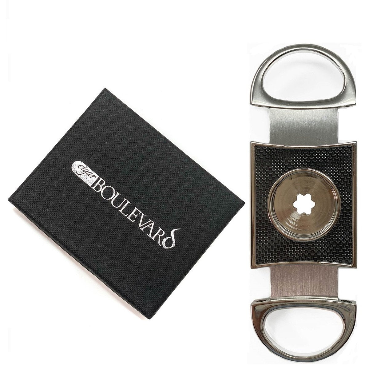 PERFECT CIGAR CUTTER STAR Silver-Black Carbon Fiber Body