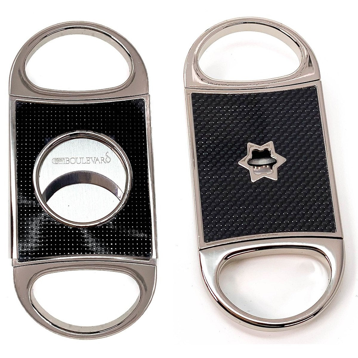 PERFECT CIGAR CUTTER STAR Silver-Black Carbon Fiber Body
