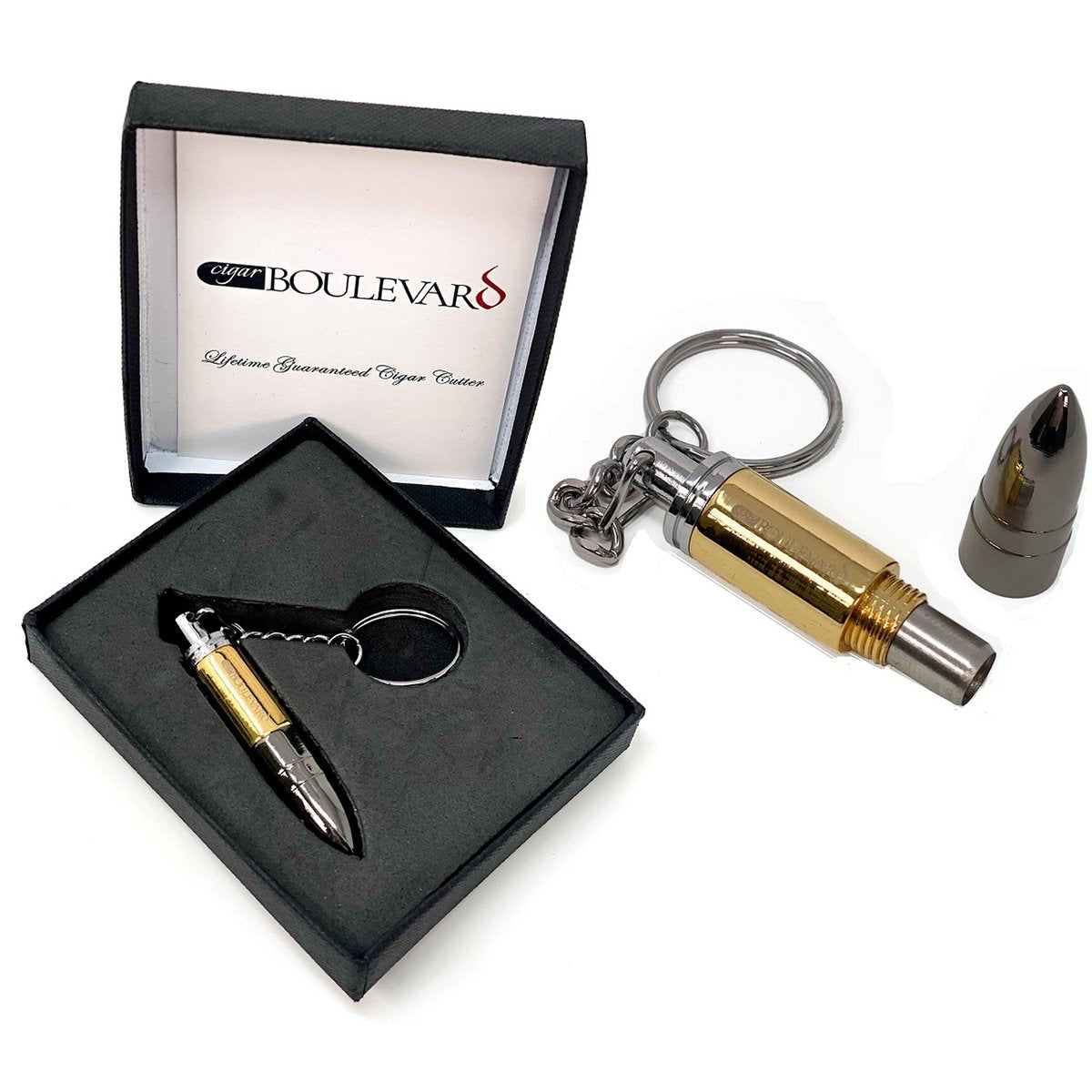 Cigar PUNCH CUTTER Ammo Gold-Gun and Stainless Steel Built-in Plunger