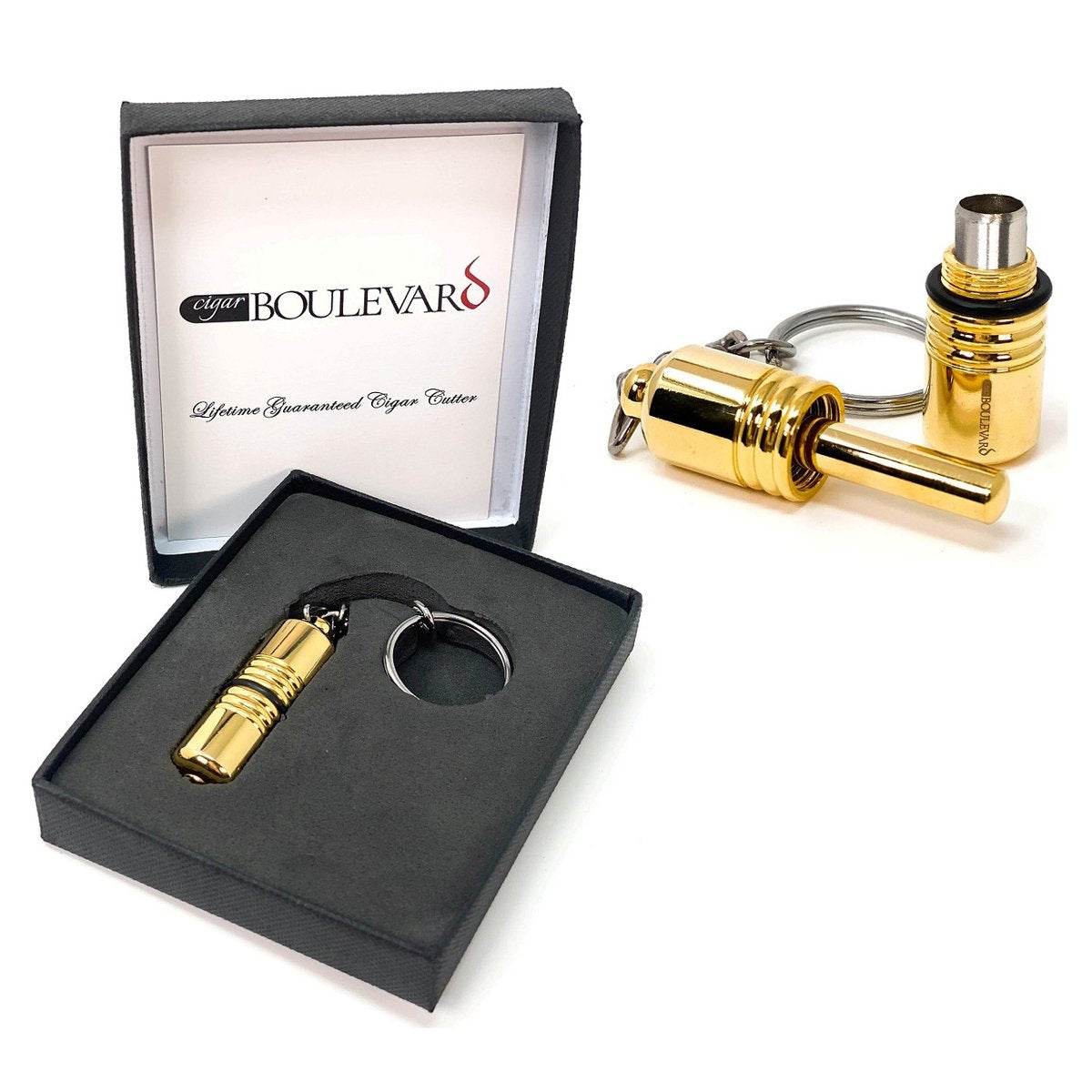 Cigar PUNCH CUTTER Golden Stainless Steel Built-in Plunger