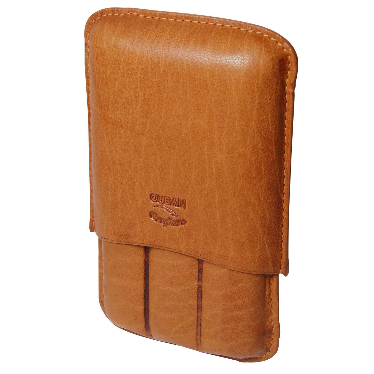 Cognac Cigar Case with 3 Fingers Handcrafted Oil Buffed Leather - Humidors Wholesaler