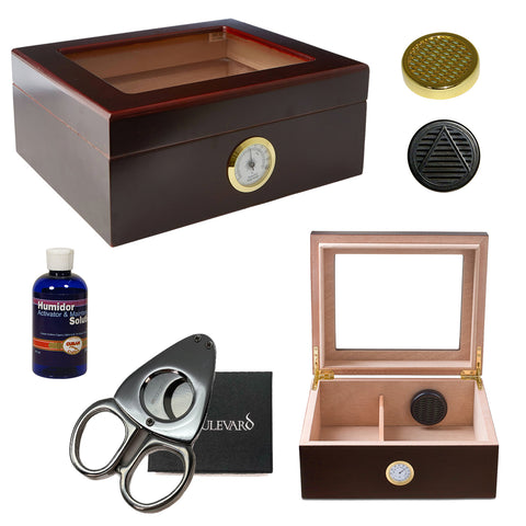 Combo Glass-Top Mio (Humidor for 40 Cigars, a Perfect Cutter, Humidifiers and Humsol)