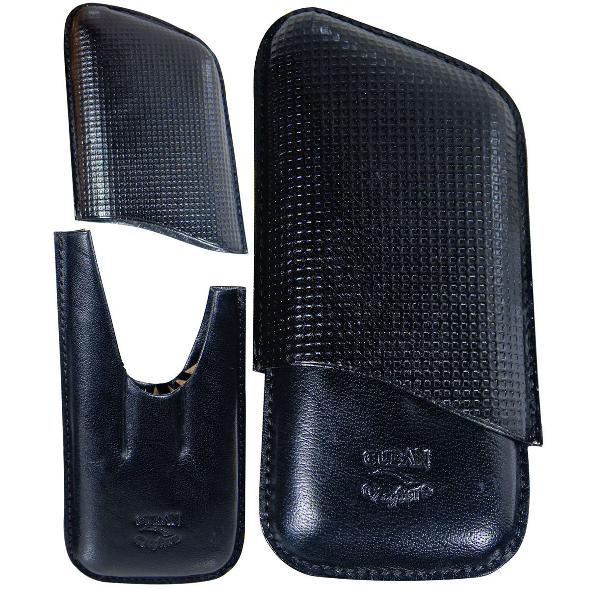 Cuba Cigar Leather Cases Black and Red 3 Fingers - Humidors Wholesaler