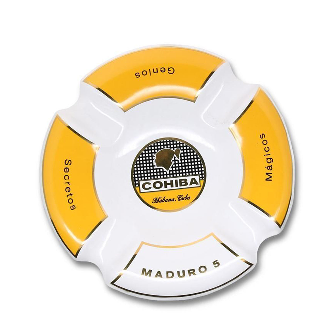 Ashtrays COHIBA WHITE MADURO Porcelain with Four Wide Grooves
