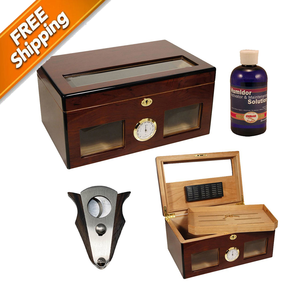 Gift Set Cigar Humidor Bravo for 120 cigars / Perfect Cutter / Humsol
