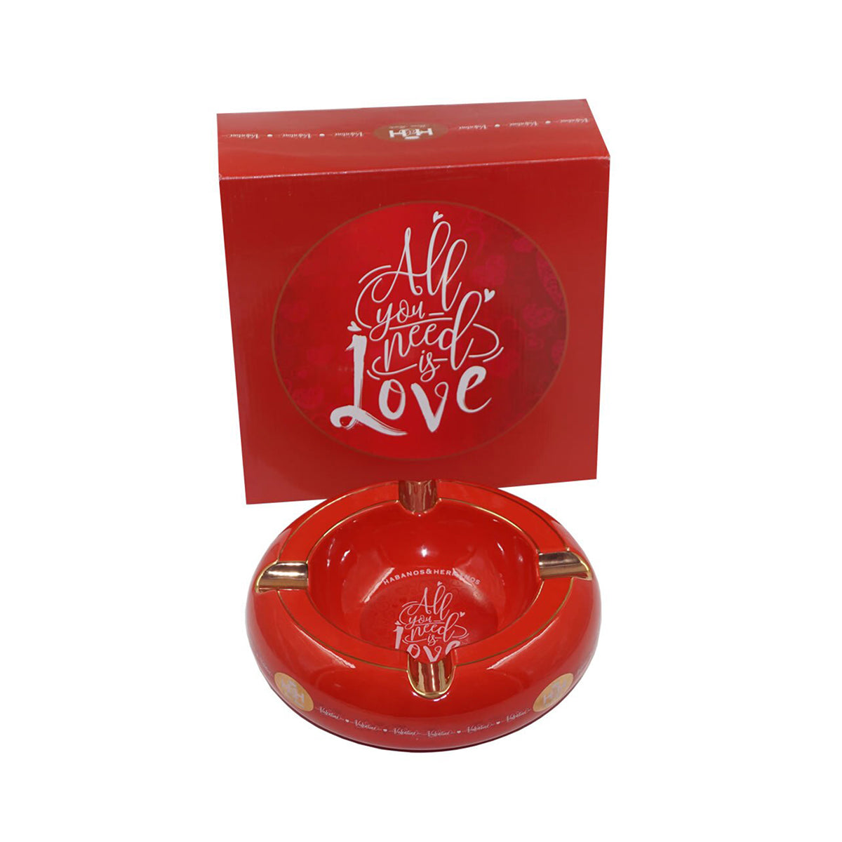 Ashtrays ALL YOU NEED IS LOVE Red Porcelain with Golden Grooves
