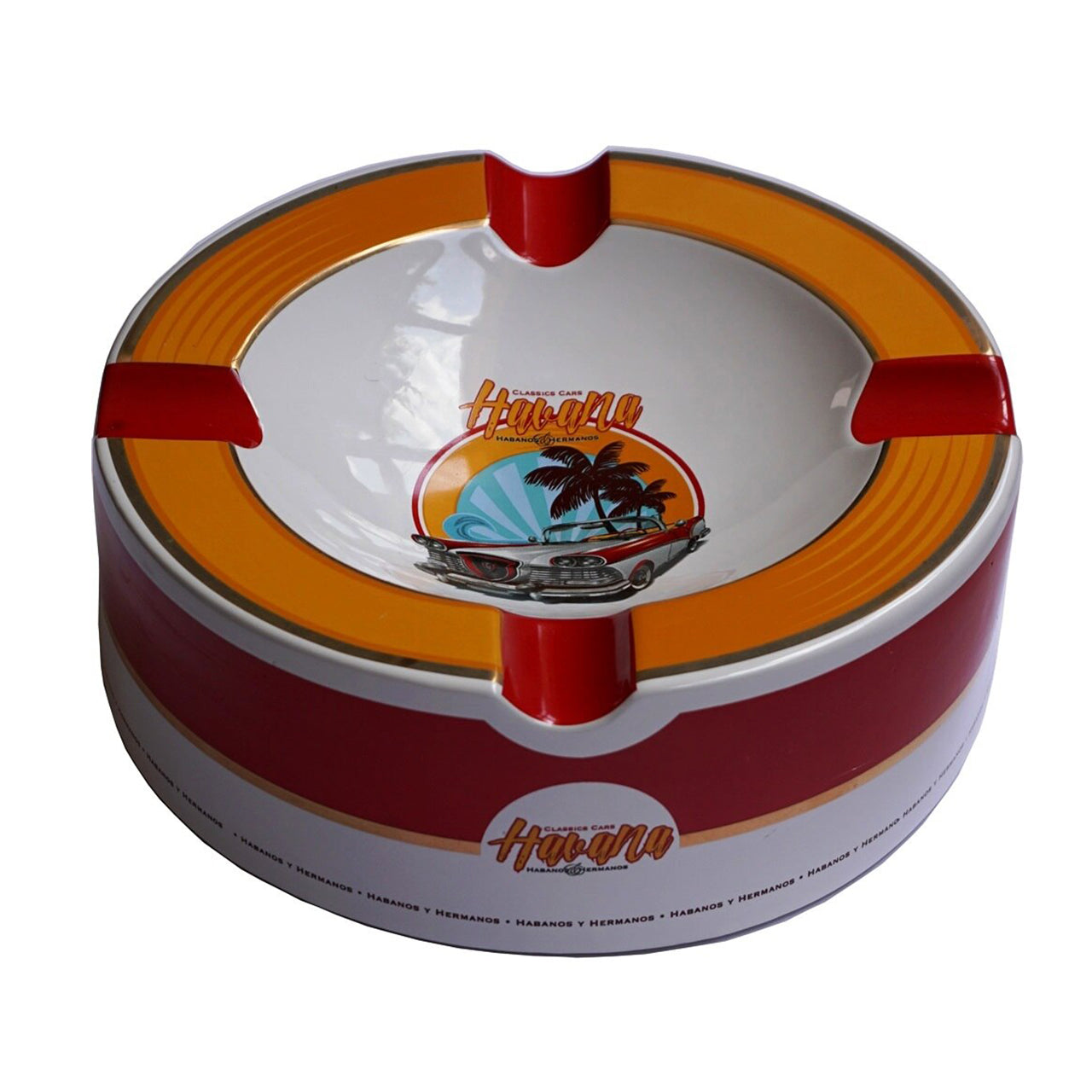 Ashtray Old Havana Porcelain with Four Wide Grooves