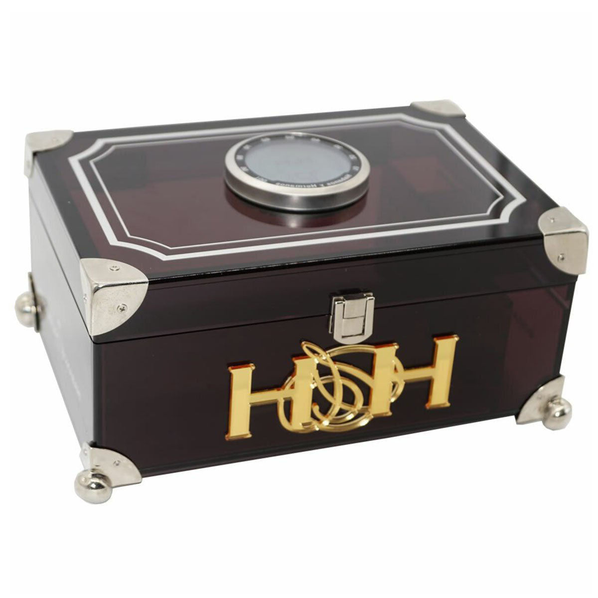 The SMOKED GRAY Acrylic Humidor with Digital Hygrometer and Cedar Balls. 50 Cigars Capacity