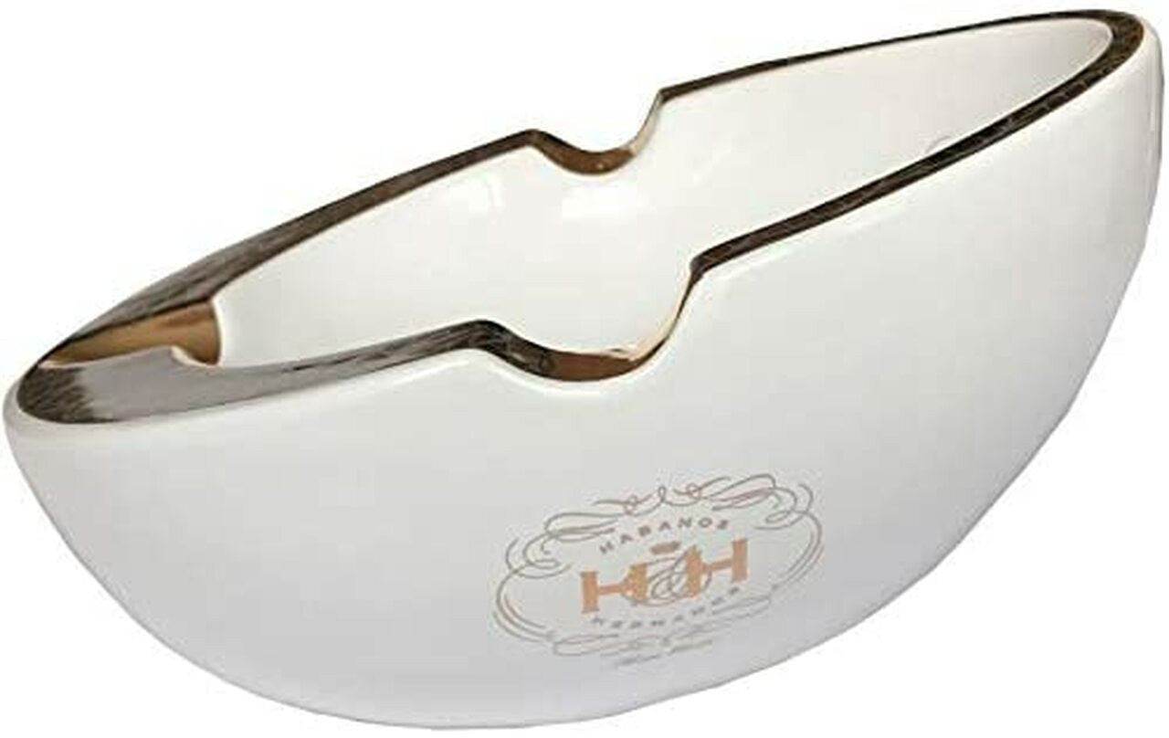 Ceramic Ashtray BLACK ONYX & WHITE OVAL Porcelain With Gold