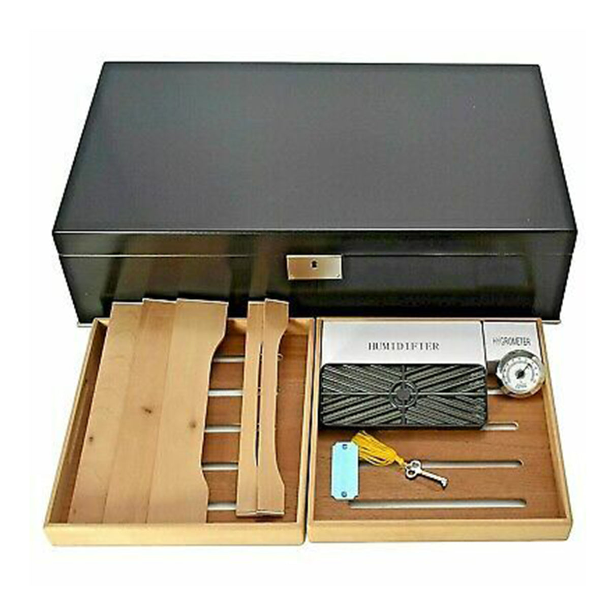 Desk/Counter Top Adjustable Dividers Black Humidor for up to 250 Cigars
