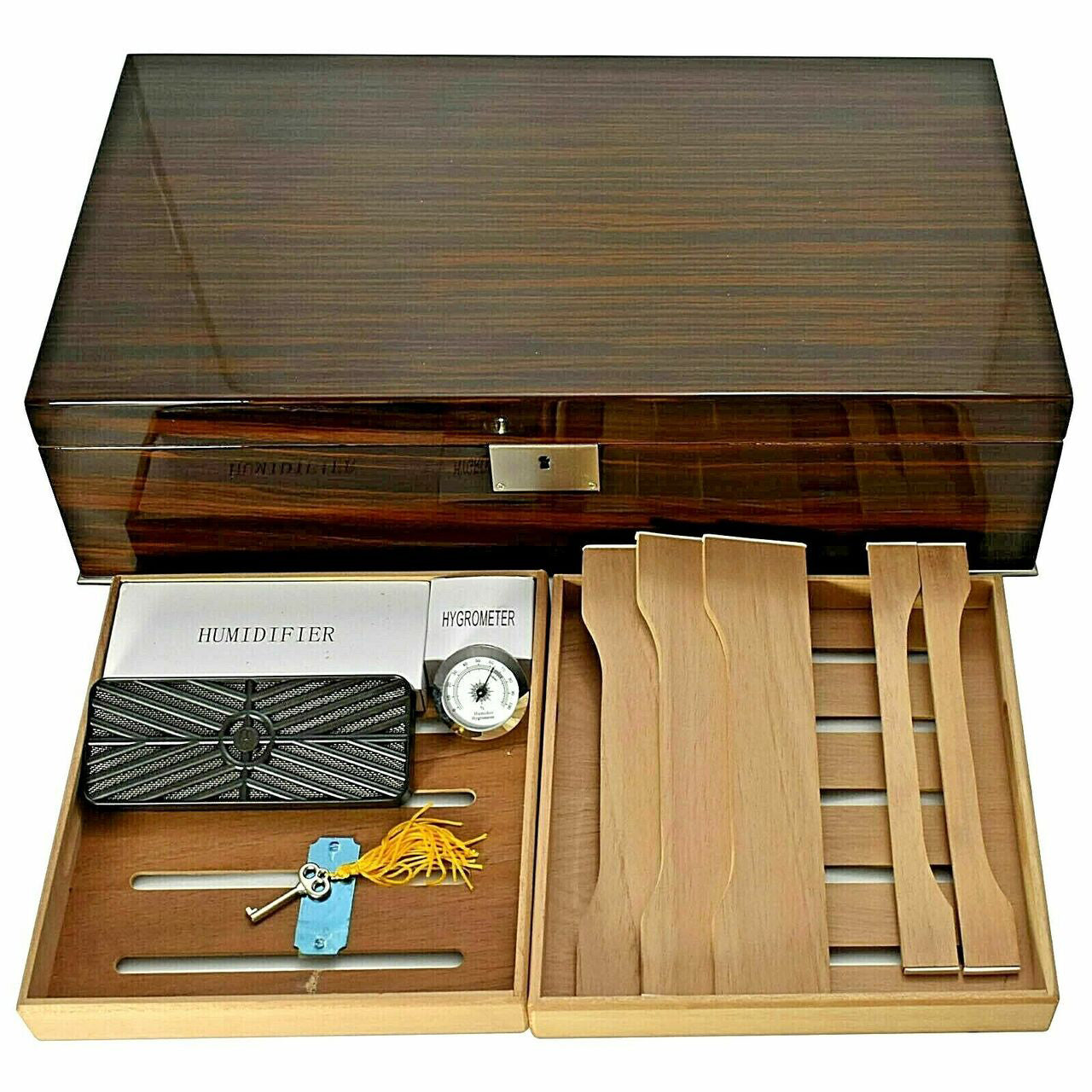 Desk/Counter Top Adjustable Dividers High Lacquer Humidor for up to 250 Cigars