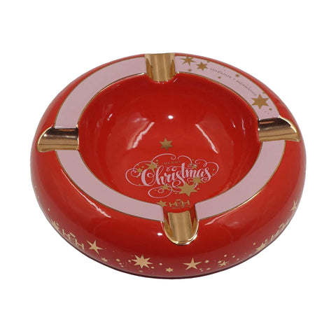 Ashtrays MERRY CHRISTMAS Red Porcelain with Golden Grooves