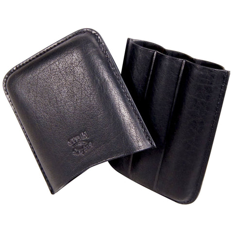 Black Leather Cigar Case with 3 Fingers Oil Buffed Leather - Humidors Wholesaler