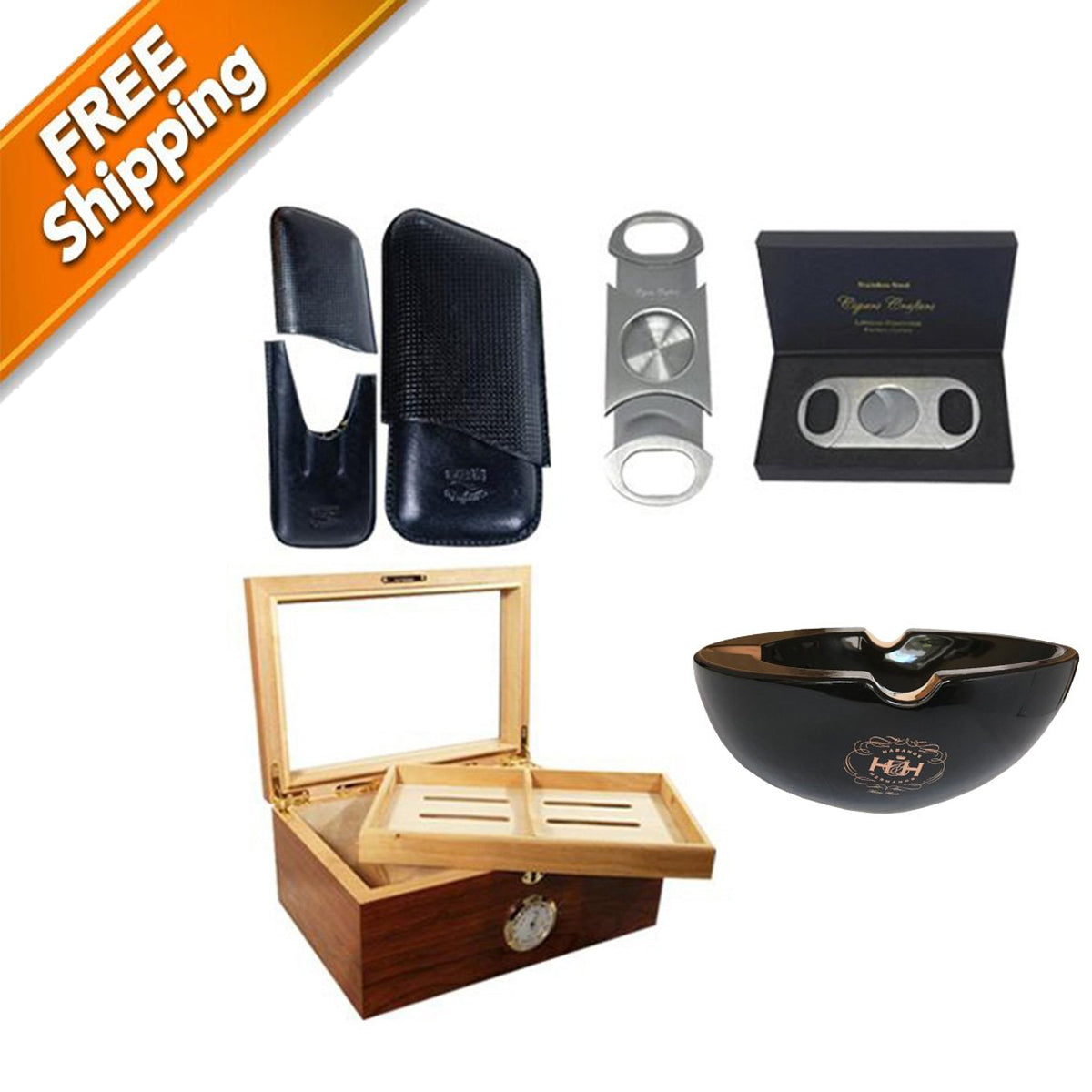 Combo Bisabuelo, Humidor for 100 Cigars, Case and Perfect Cutter 80 ring