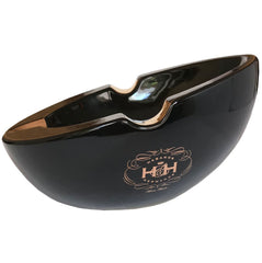 Ceramic Ashtray BLACK OVAL Onyx Porcelain and Gold with Three Wide Grooves