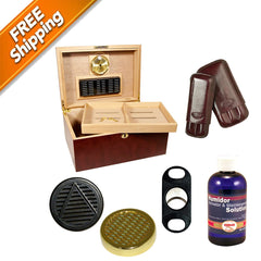 Combo Clasico Humidor with Leather Case, Cutter & Humsol