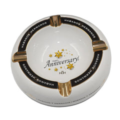 Ashtray HAPPY ANNIVERSARY White Porcelain with Four Wide Grooves