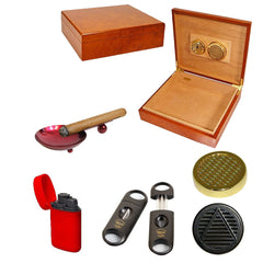 Combo Padre Humidor for 25 Cigars, Cutter, Ashtray and Torch Lighter Cigar