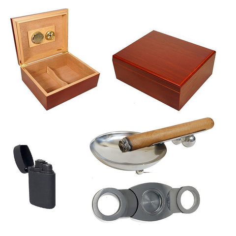Combo Abuelo, Humidor for 40 Cigars, Cutter, Ashtray and Torch Lighter Cigars